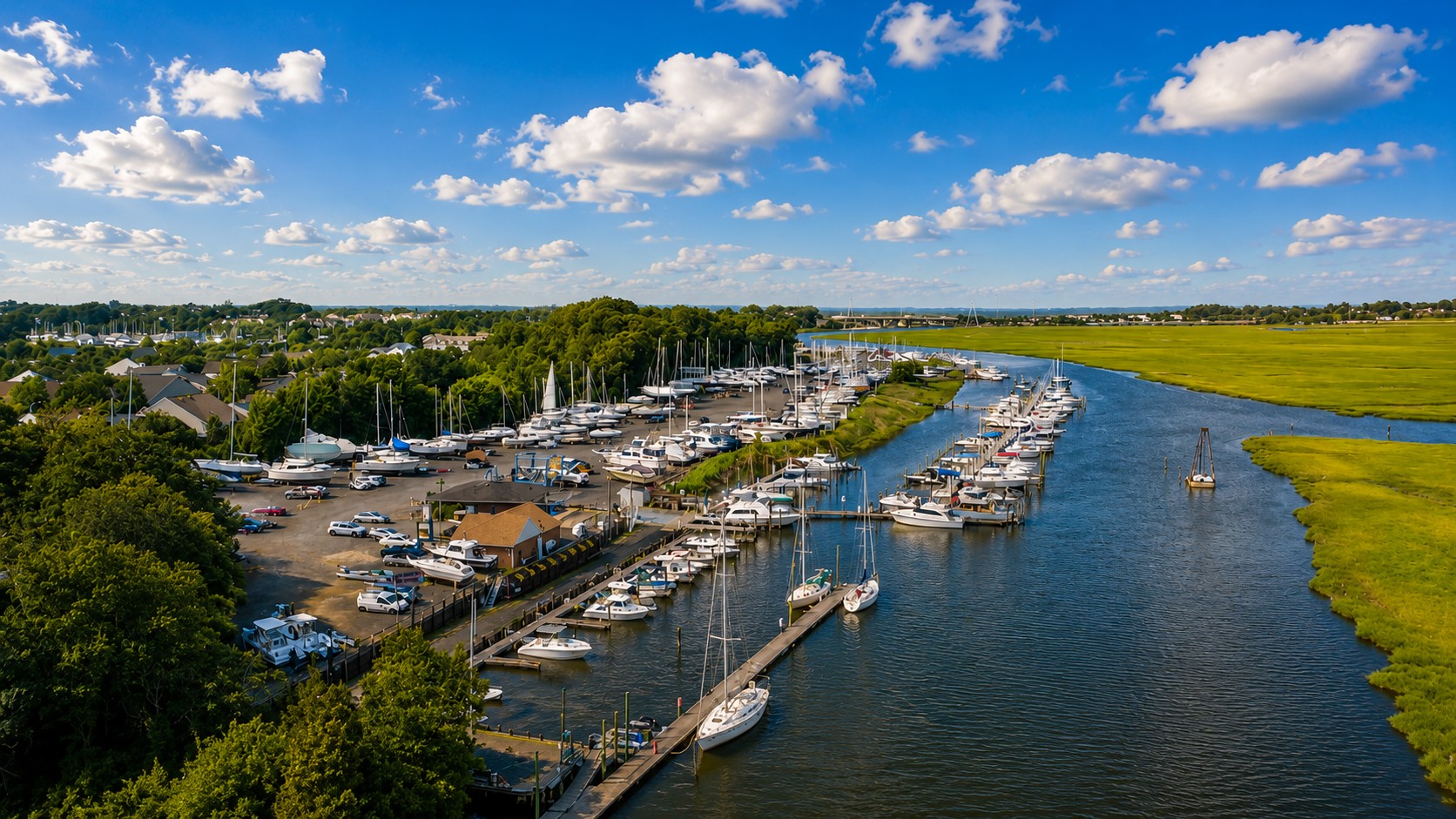 Aerial view of Jersey Yacht Center on Cheesequake Creek
